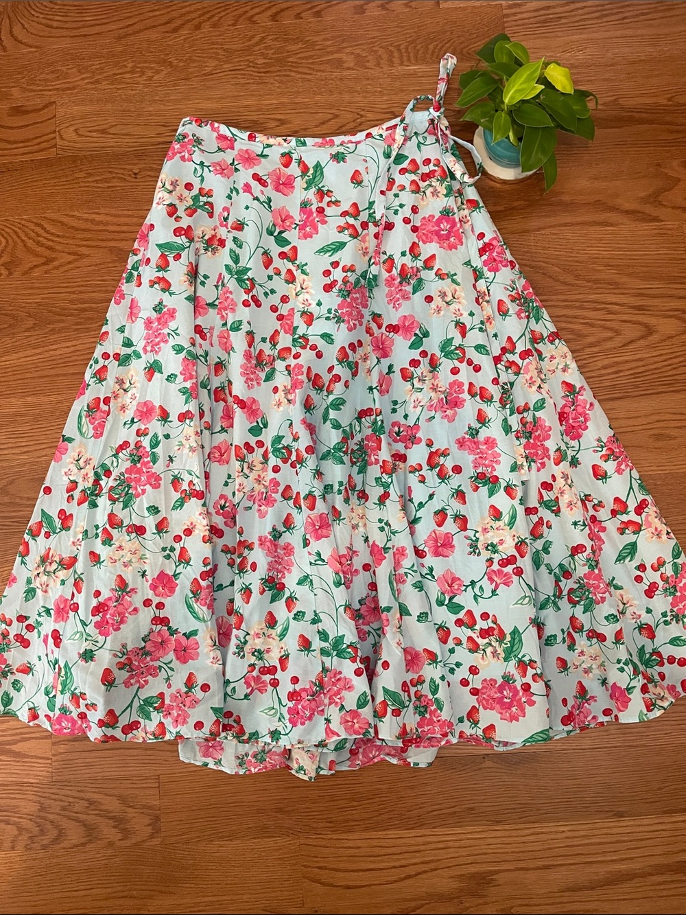 Ann Taylor Floral Light blue Wrap Skirt